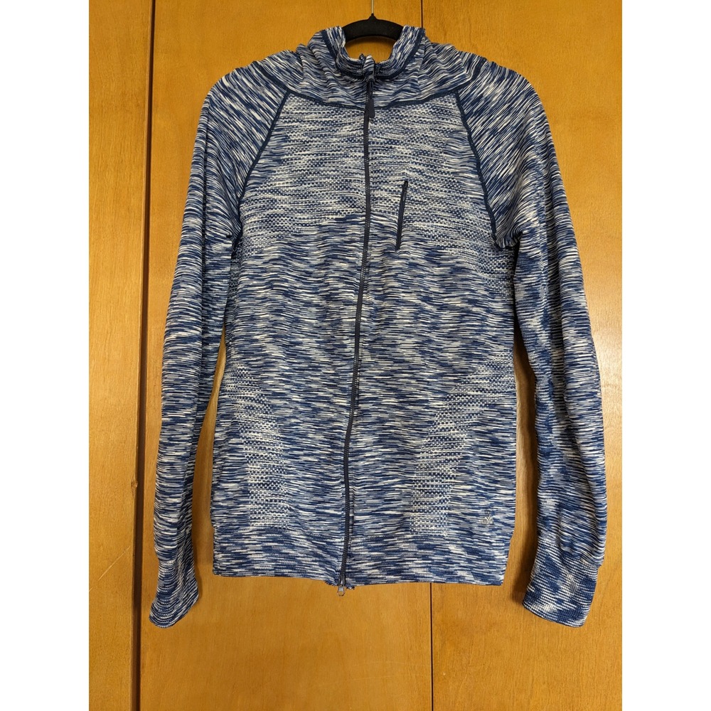 Soho Sport Blue Space Dye Full Zip Hoodie Athletic Jacket Thumbholes Large